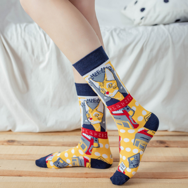 Picture of OLITA French Illustration Cartoon Artistic Plaid Women's High-rise Japanese Style Retro Casual Cute Socks Ins Trendy