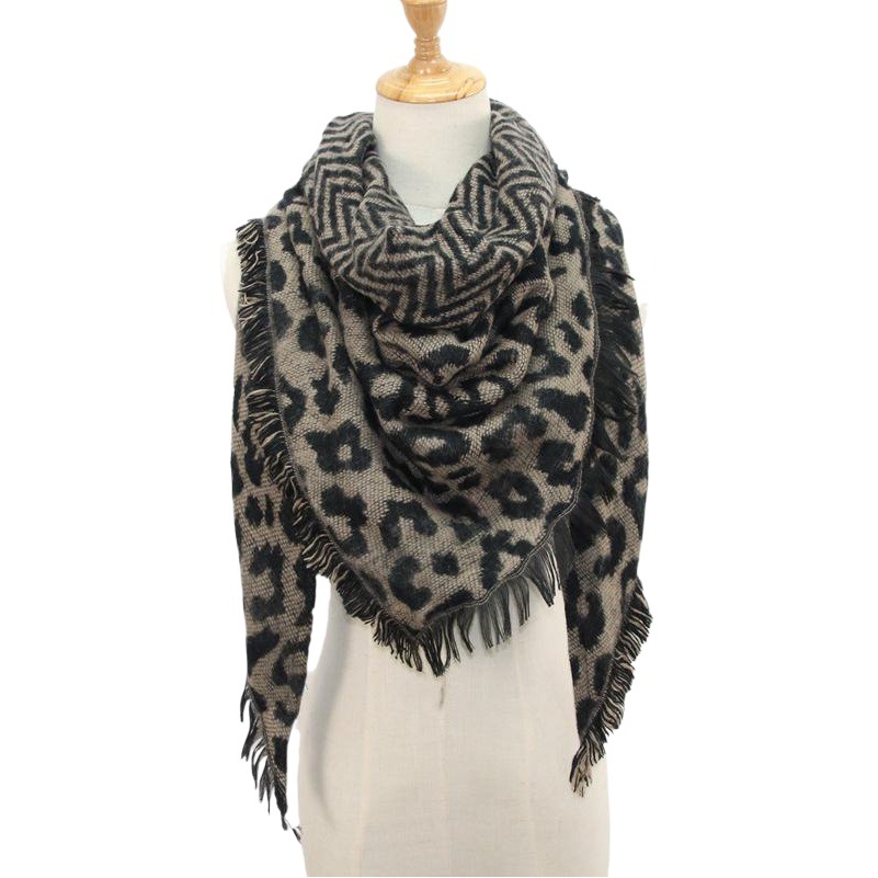 Amazon Halloween Play Autumn and Winter European and American Imitation Cashmere Scarf Women's Triangle Scarf Leopard Print Warm Large Shawl Scarf