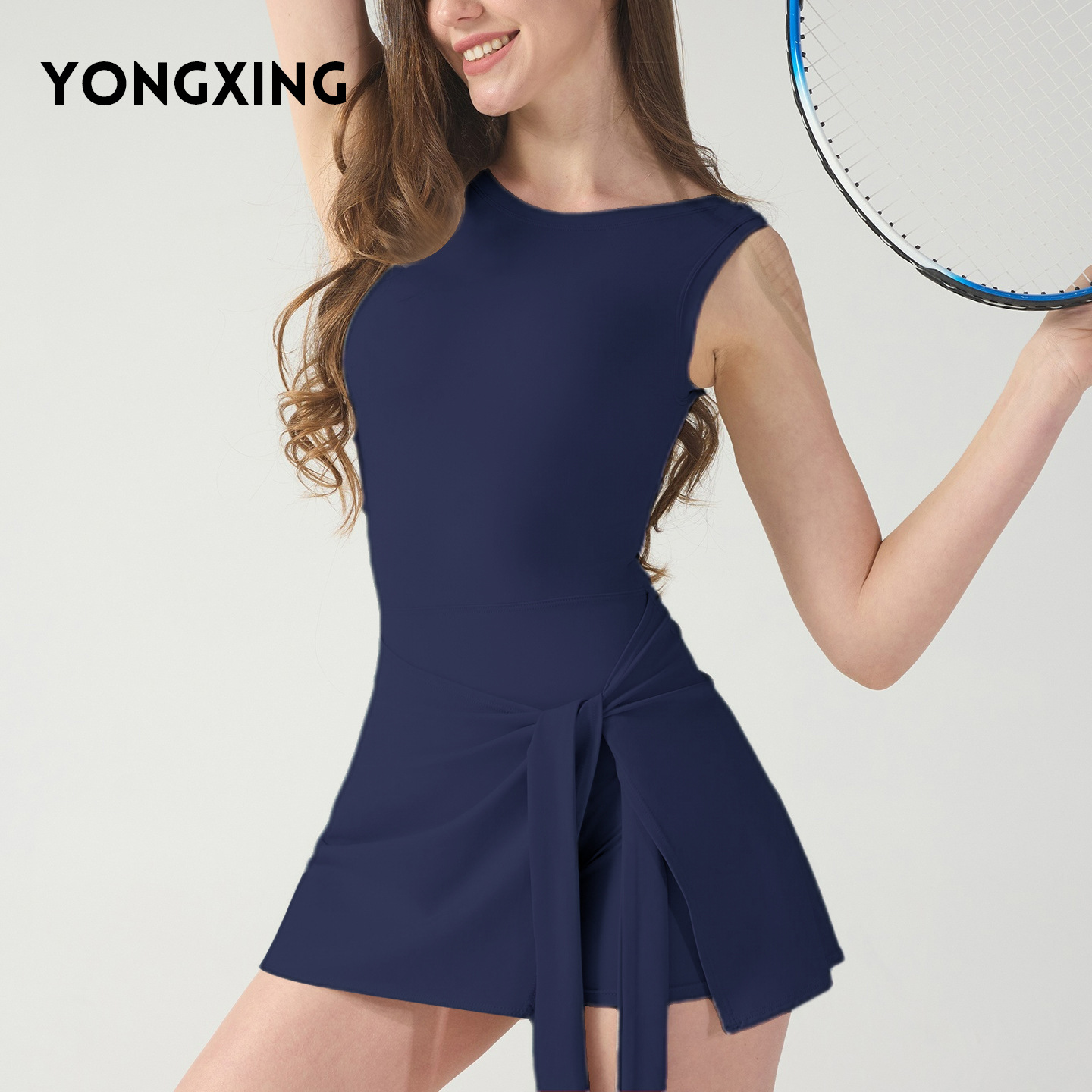 Sports One-Piece Tennis Skirt, Breathable Sleeveless, Beautiful Back, Slimming, Nude Feeling, Anti-Exposure Bottoming Yoga Fitness Skirt