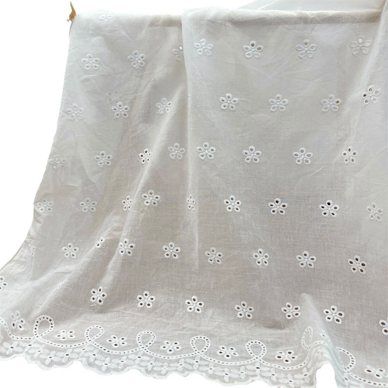 Picture of in stock Cotton Lace Hollow Embroidered Fabric Cotton Perforated Clothing Skirt DIY Water Soluble Lace Embroidered Fabric