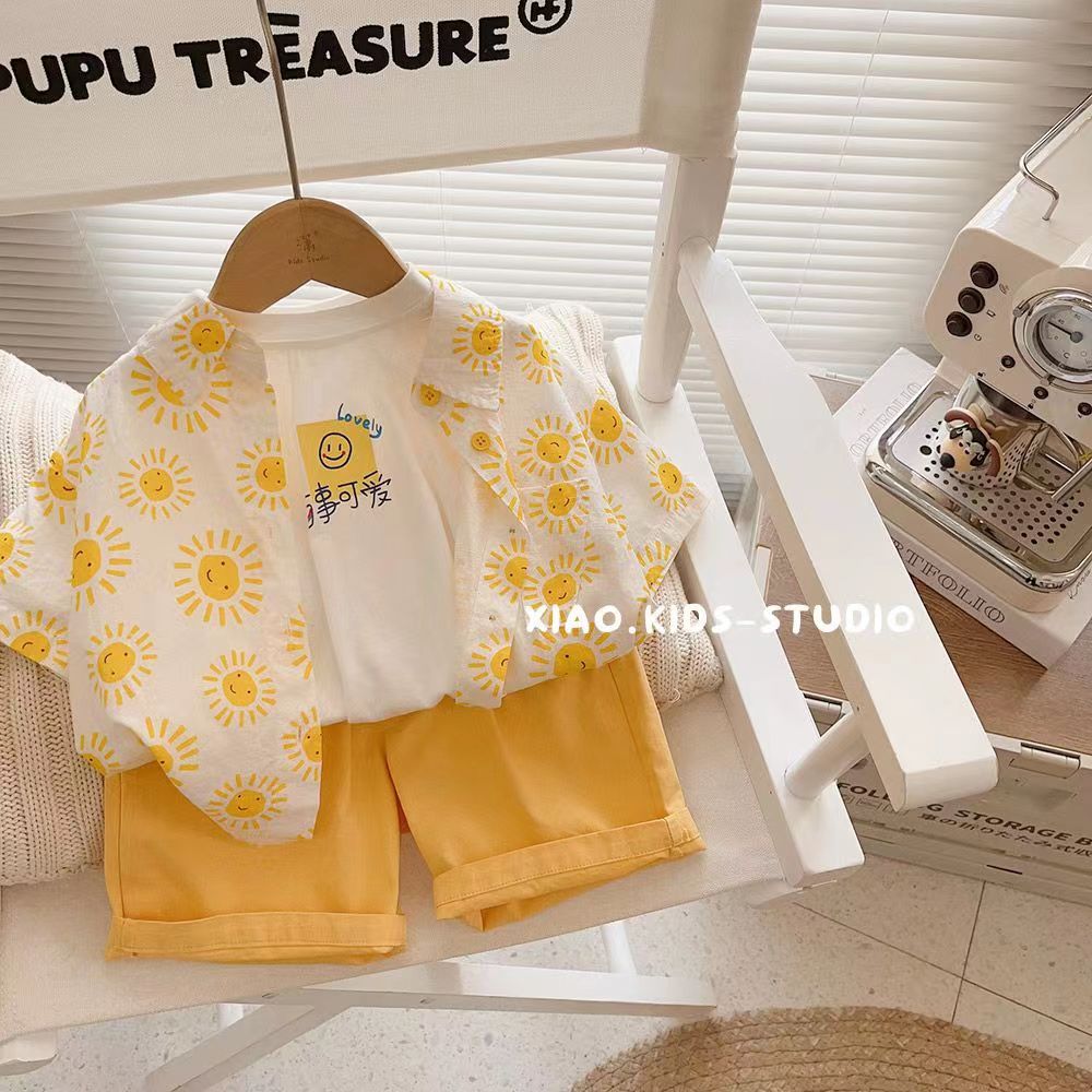 Little Sun Vacation Style Kidsren's Summer Short-Sleeved Shirt Boys Lapel Shirt Baby Top Jacket Thin Section