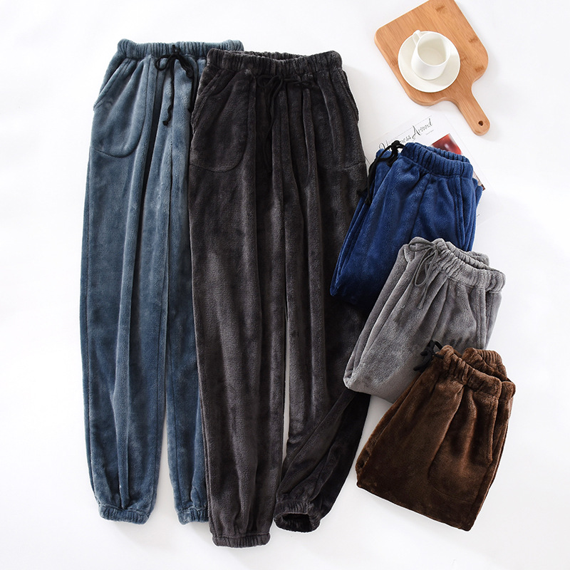 Picture of Men's Pajama Pants Fleece-Lined Thickeneded Warm Pants Pants Autumn and Winter Flannel Cuffed Home Wear Pants Large Size Loose