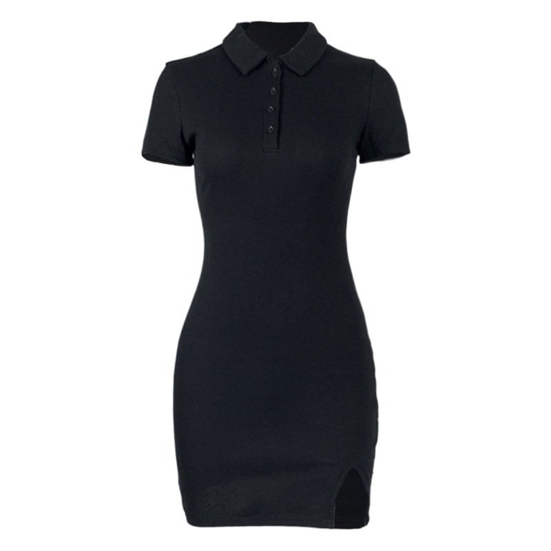 2025 Summer New European and American Women's Fashion Tight Lapel Hip Skirt Sexy Spice Girl Short-sleeved Knitted dress