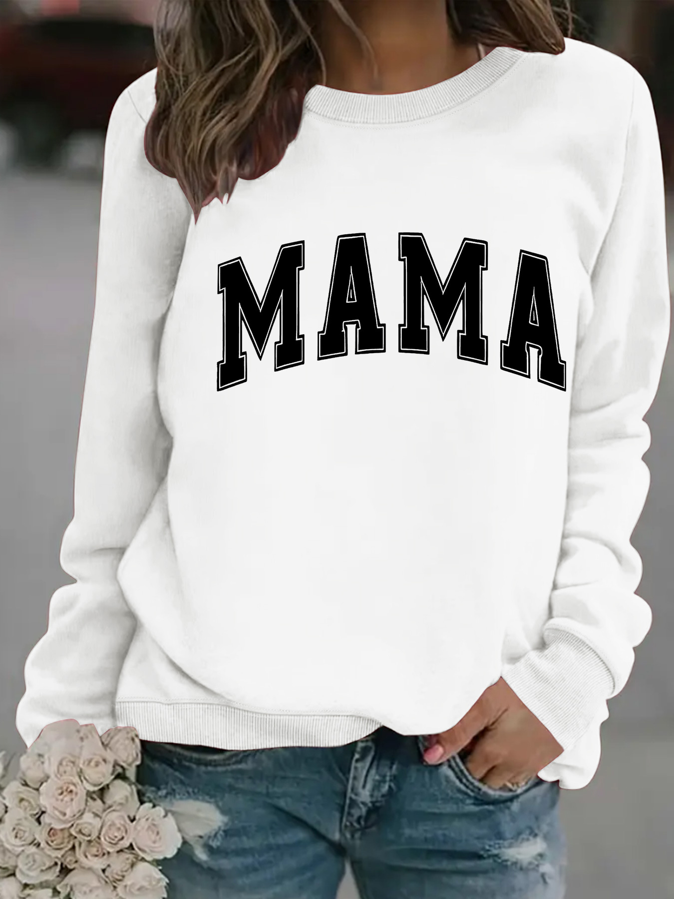 Picture of Europe and the United States cross-border autumn and winter women's casual long sleeve round neck MAMA printed pullover sweatshirt sweater wholesale
