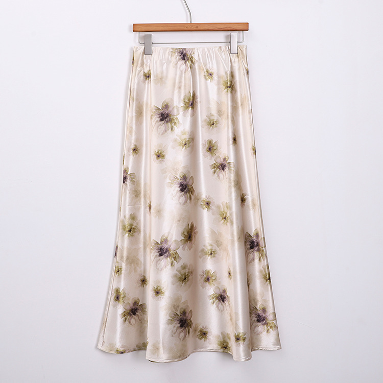 Picture of Iris Retro High-Waist Oil Painting Printed A-Line Skirt Holiday Style Long Skirt Acetic Acid Versatile Slimming Look Spring and Summer Skirt