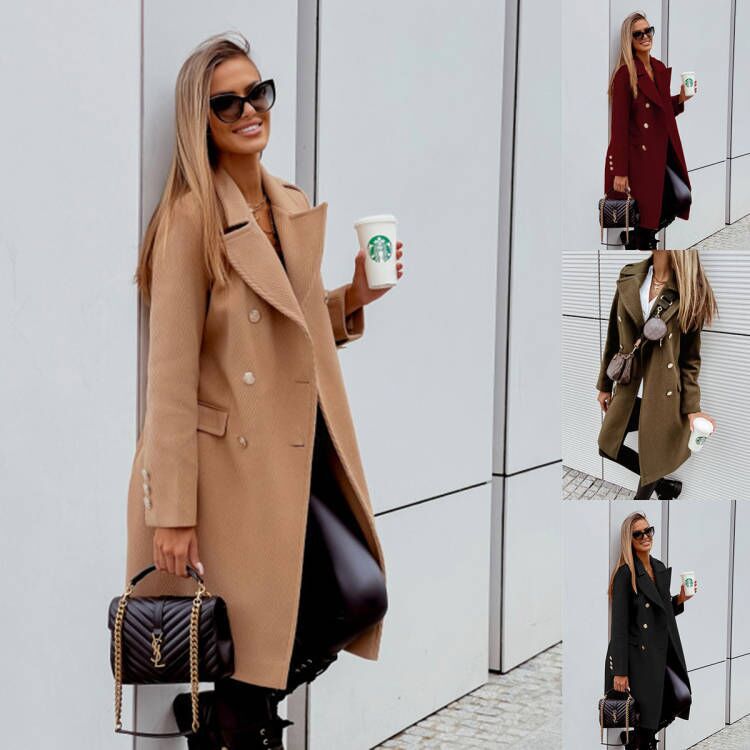 2022 autumn and winter New ebay Amazon Europe and the United States double-breasted long woolen coat