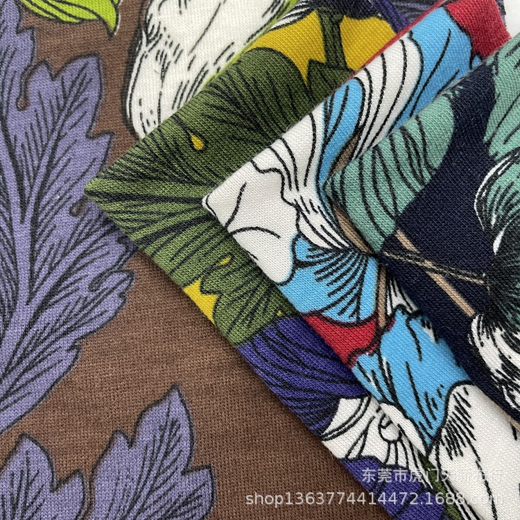 Ready Supply of Knitted Polyester Single-Sided Jersey Printing 32-Count Imitation Cotton Pull Frame Printing Cloth Hawaiian Style Printing