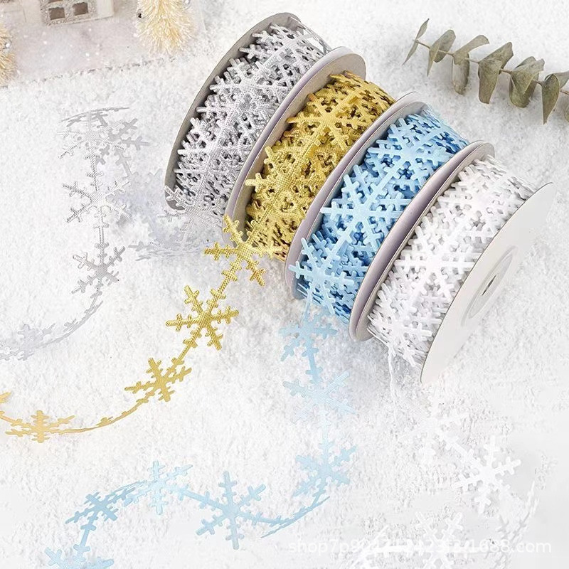 1 circle 10 meters Christmas snowflake ribbon gift box packaging Christmas tree atmosphere decoration materials Christmas ribbon wholesale
