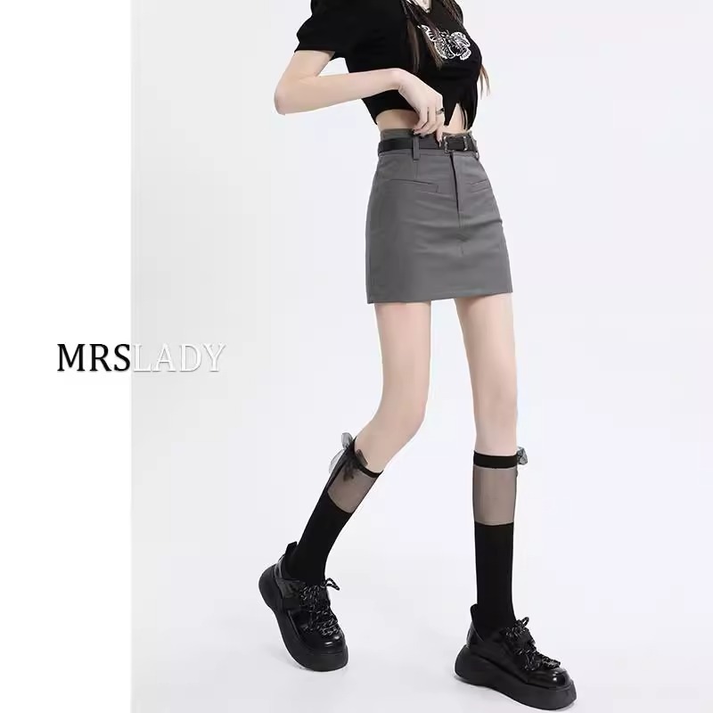 Grey Suit Skirt Women's Spring 2024 New Black High Waist Workwear Skirt Slim A- Line Hip Skirt