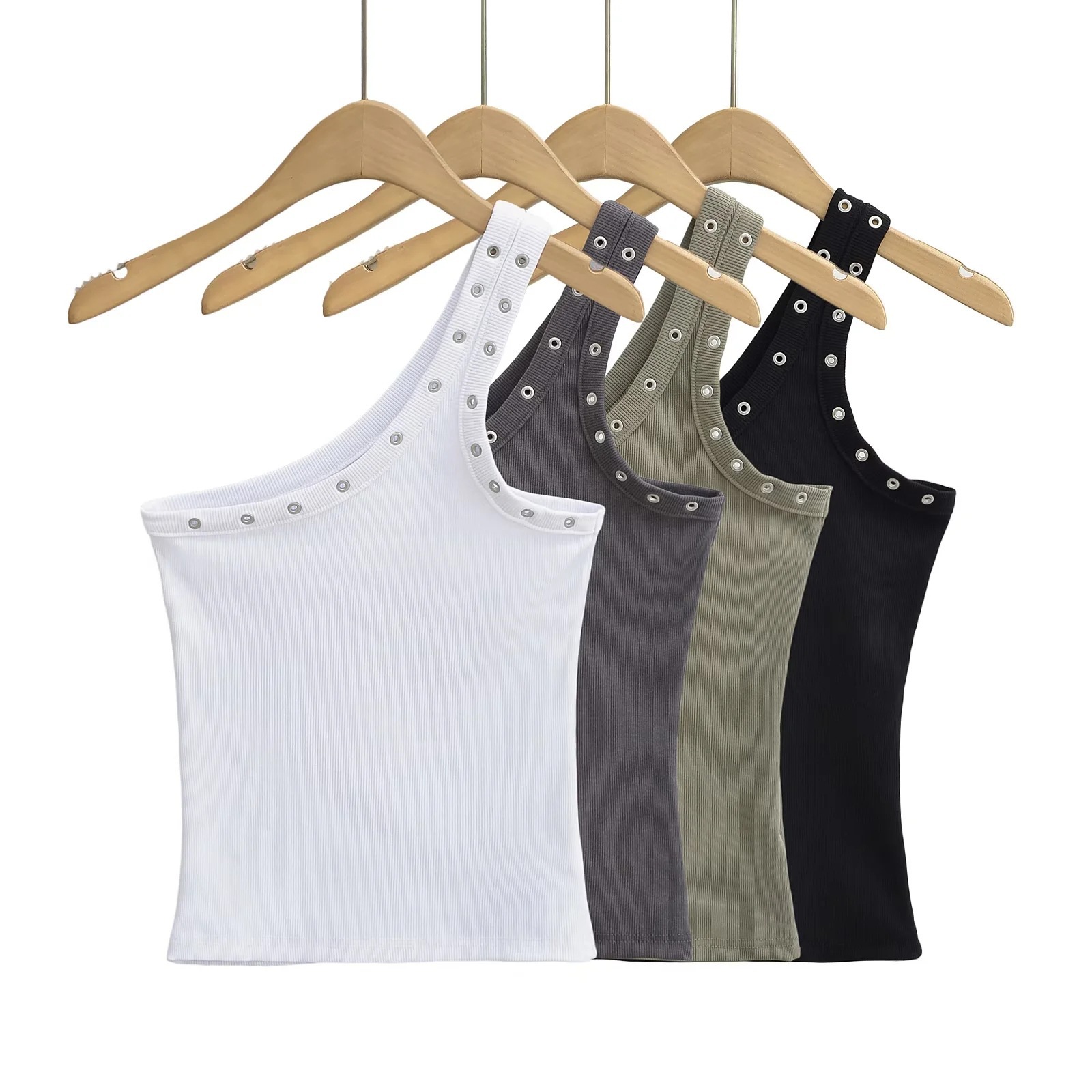 Unique design unique unilateral dense thread sleeveless vest 2024 summer new American solid color vest