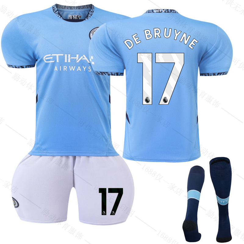 Picture of 2425 Manchester City Home New Football Suit No.9 Harland Jersey 17 De Braunay suit Foreign Trade Supply Factory