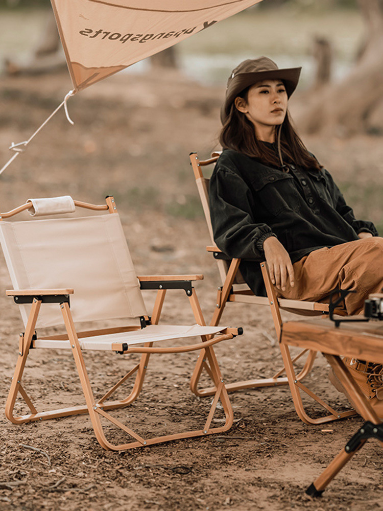 Picture of Kermit Outdoor Folding Chair Portable Aluminum Alloy Camping Chair Beach Chair Wood Grain Chair Camping Chair Export Model