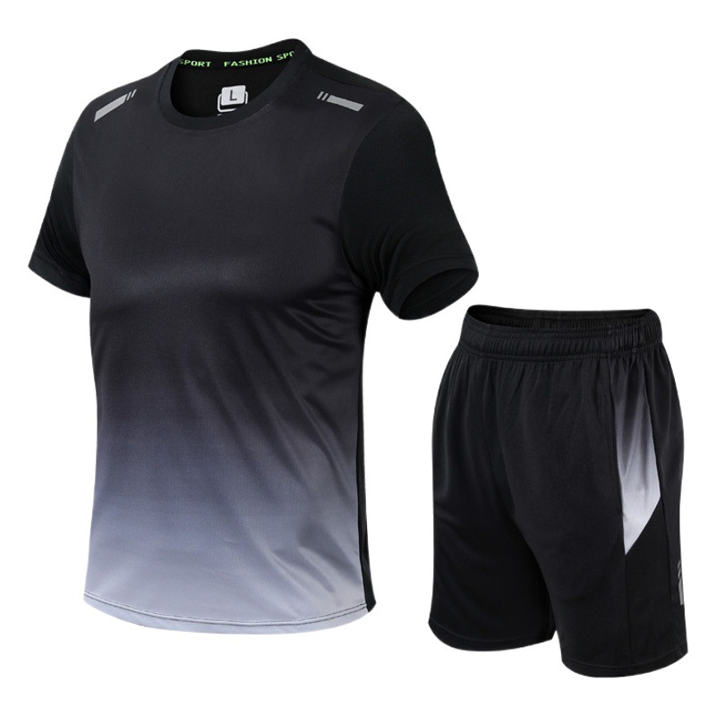 Quick-Drying Clothing Men's Suit Summer Short-Sleeved Shorts Two-Piece Set Cross-Border Ready-Made Men's Sports Track and Field Running Clothing