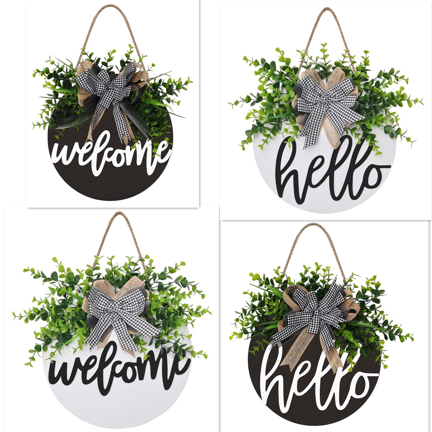 Batch of cross-border wood board spring 3d three-dimensional letters wreath door hanging decoration with bow green aquatic plants decoration