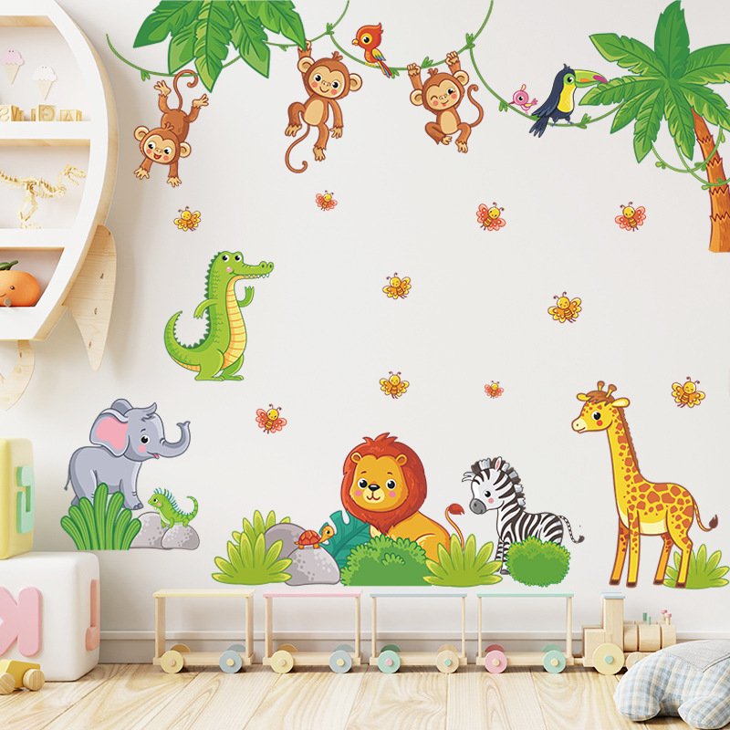 FX-C309 Cartoon Zoo Monkey Elephant Lion Giraffe Children's Room Home Wall Decoration Wall Sticker