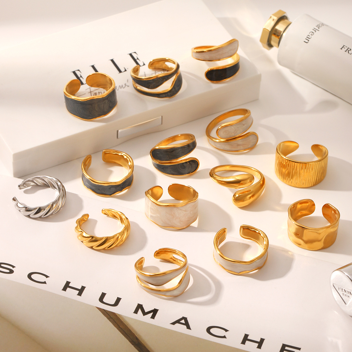 Cross-Border Global Best-Selling Stainless Steel Open Ring Niche High-End Oil-Dropping Hand Jewelry European and American Ins Style Ring for Women