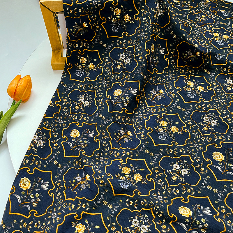 Geometric Floral New Chinese Style Digital Printed Fabric Brocade Cotton Fabric Cheongsam Dress Top Han Dynasty Fabric