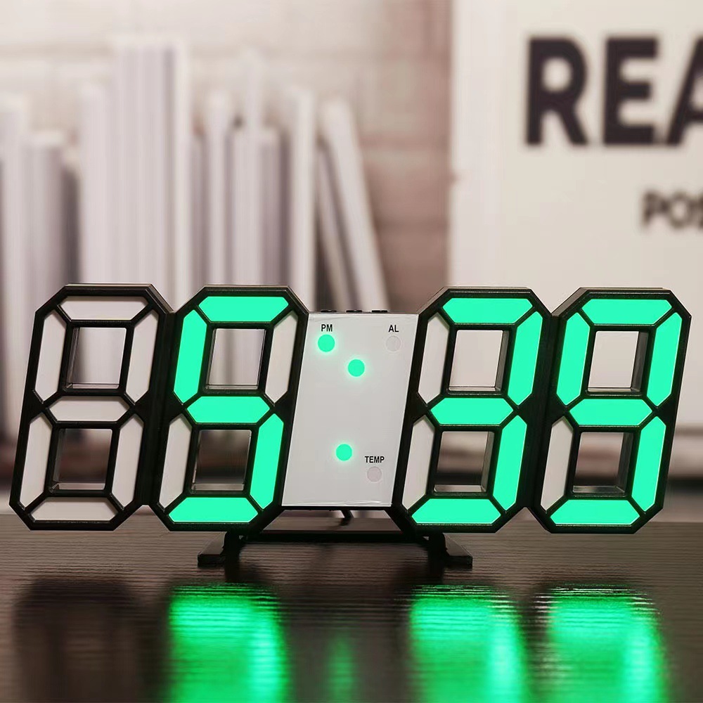 Picture of Ins cross-border desktop desk clock 3D luminous digital clock wall voice control mute alarm clock intelligent photosensitive a generation of hair