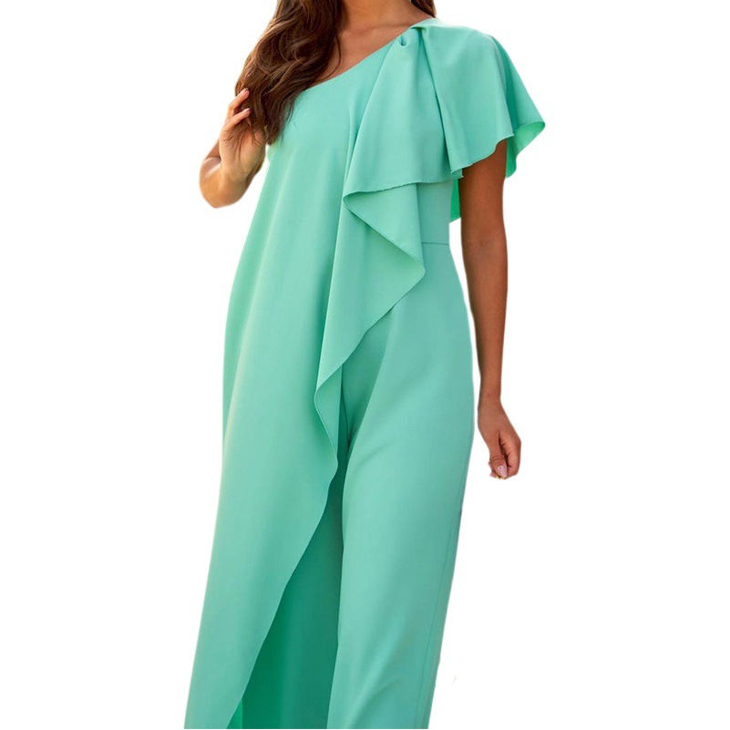 Picture of Fd1329 In-Stock 2025 Summer New Cross-Border Women's Fashion Solid Color Loose Asymmetrical Shoulder Long Jumpsuit