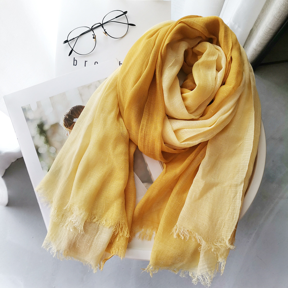 Picture of Foreign Trade Cotton Linen Scarf Scarf Women's Autumn and Winter Gradient Color-matching Japanese and Korean Lady Mori Girl Style Slub Yarn Shawl