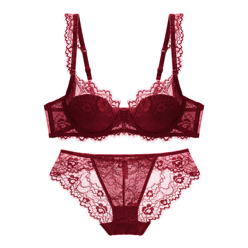 Picture of Cross-border European and American Sexy Bra Lace Pure Thin Big Chest Small Bra Women's Summer Gather-up Bra suit