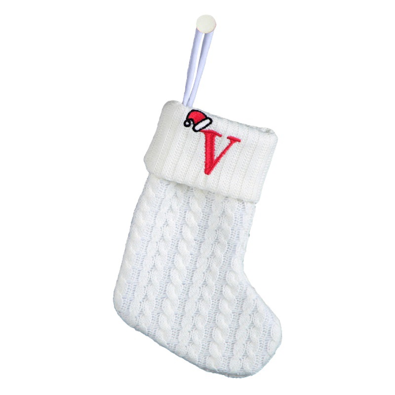 Cross Border New White Christmas Stocking Gift Bag Christmas Candy Bag Knitted Embroidered Letter Stocking Candy Gift Bag