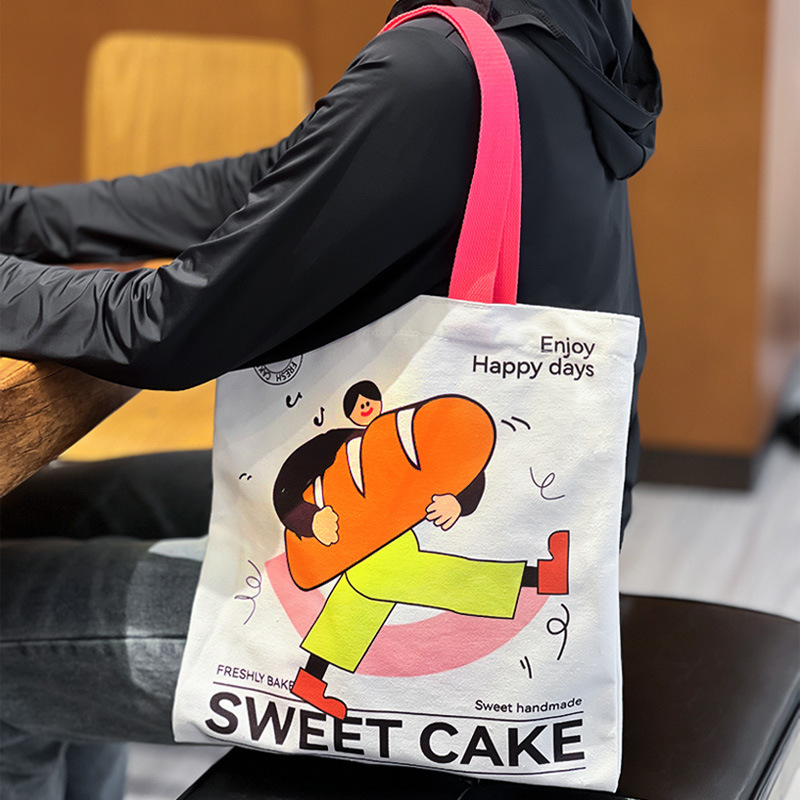 Baking Shop Canvas Tote Bag Environmental Bag Shopping Bag Support Cartoon Pattern Advertising Cotton Bag Canvas Bag Logo