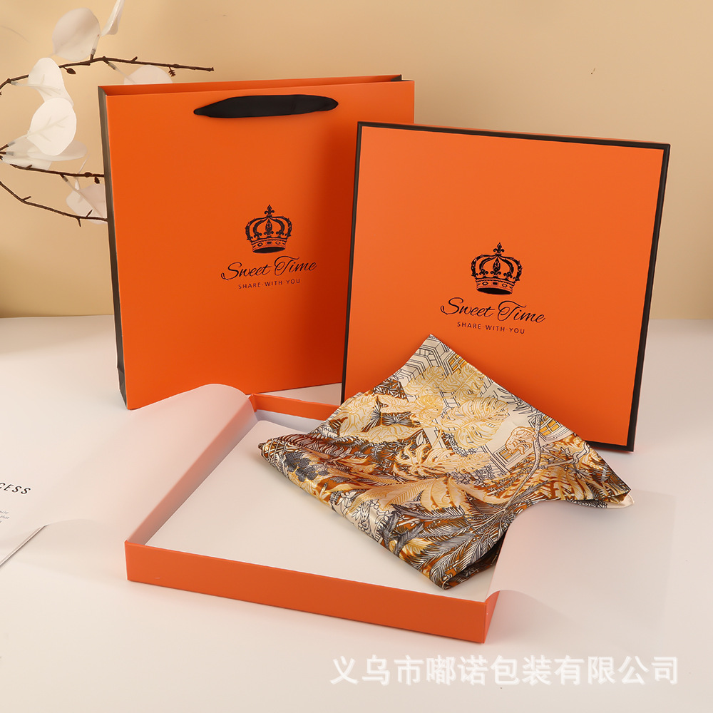 Spot T-Shirt Short-Sleeved Packaging Box Creative Square Gift Box Exquisite Orange Silk Scarf Gift Box Empty Box
