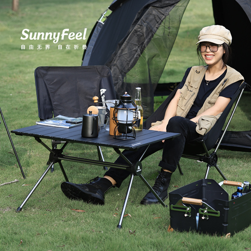 Picture of SunnyFeel Shanfei Outdoor Aluminum Alloy Egg Roll Table Blackened Camping Picnic Go Portable Folding Table