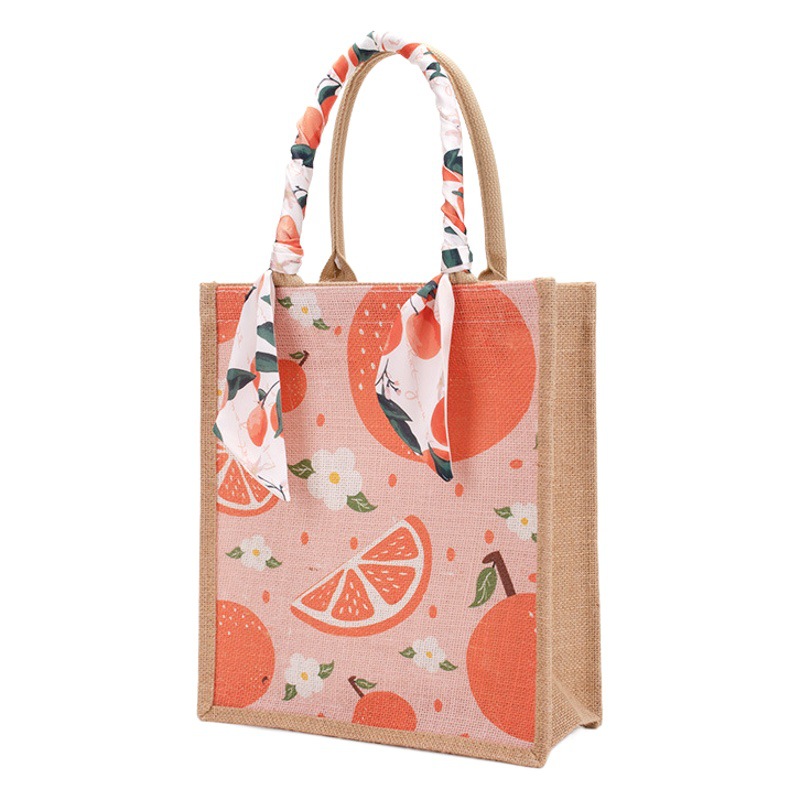 Spot Strawberry Fruit Hand-painted Zipper Handbag diy Hand-carried Shopping Shoulder Tote Jute Bag
