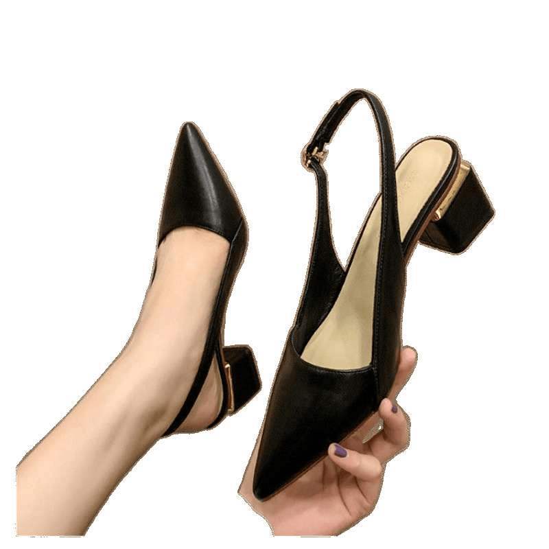 Picture of Semi-toe sandals, women's thick heels, mid-heels with skirts, spring/summer 2025 new fashion, pointed-toe French shoes