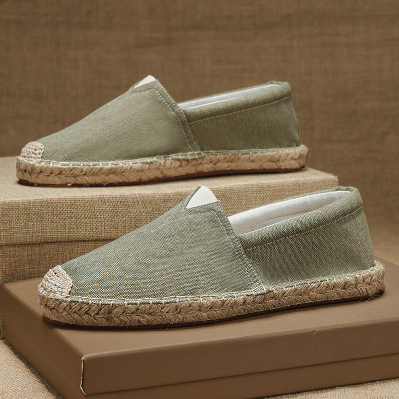 Customizable fisherman shoes men's espadrilles linen shoes men's breathable summer slip-on casual versatile vintage canvas shoes