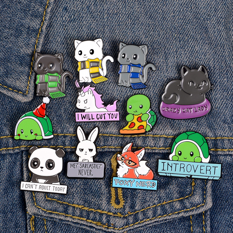 Picture of Creative Cartoon Cute Animal Alloy Brooch Cartoon Rabbit Turtle Cat Fox Panda Unicorn Accessories