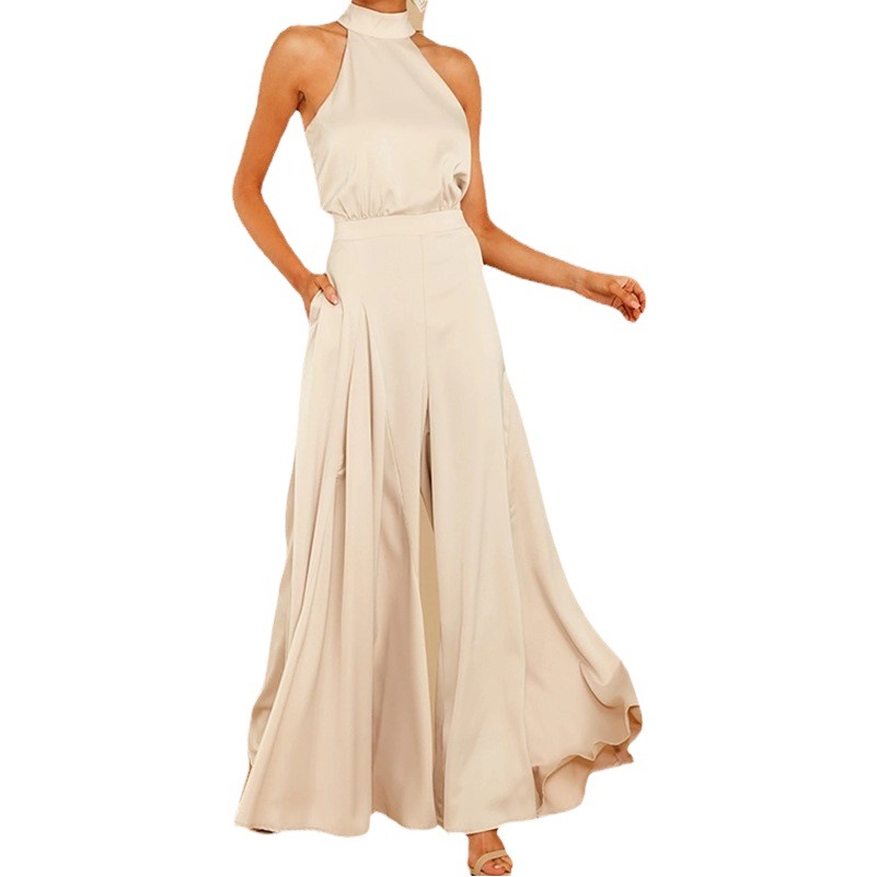 European and American jumpsuit women's 2025 spring and summer open shoulder high waist jumpsuit wide leg pants foreign trade Amazon cross-border women's clothing