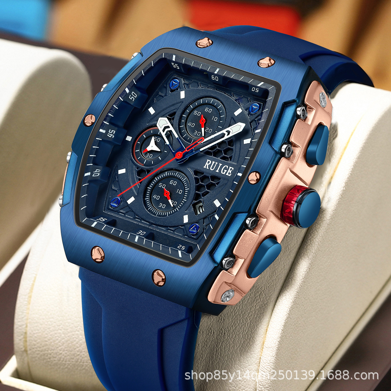 Ruige Brand Watch Outdoor Style Barrel-shaped Men's Watch Multi-functional Hollow-out Trendy Men's Watch Cross-border Hot Selling