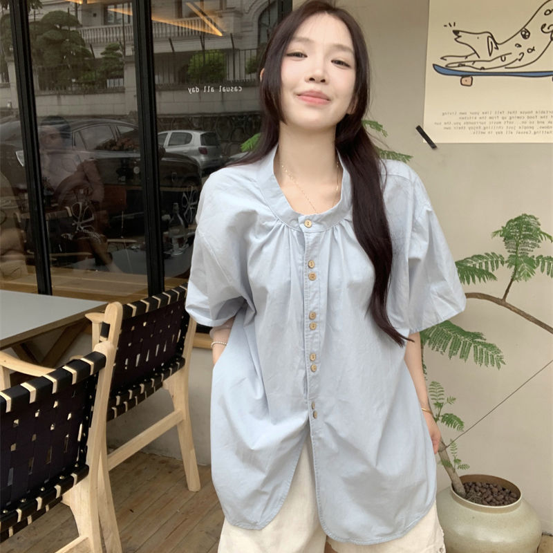 Women's Japanese Style Chic and Gentle Design Round Neck Short-Sleeved Shirt for Women 2025 Sense of Design Summer Versatile Loose Top