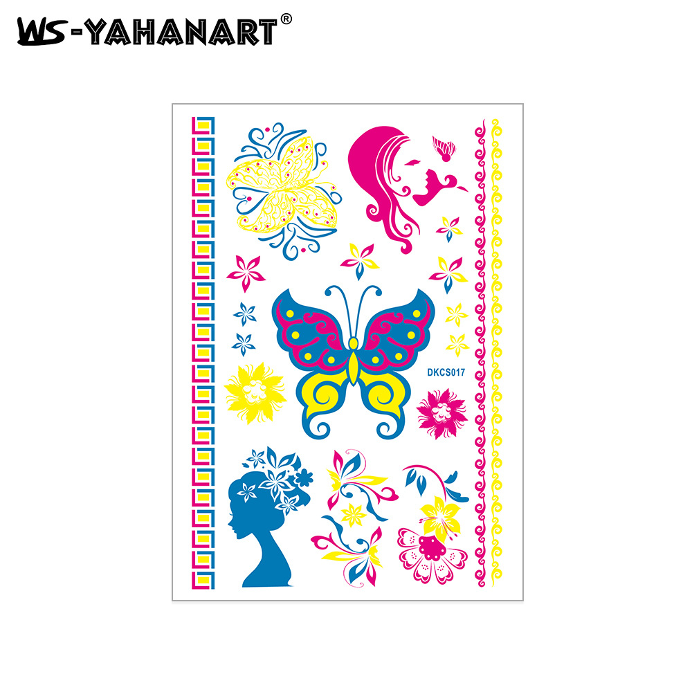 Picture of Cross-Border New Creative Fluorescent Flower Arm Tattoo Face Stickers Waterproof Feather Tattoo Arm Tattoo Stickers in Stock