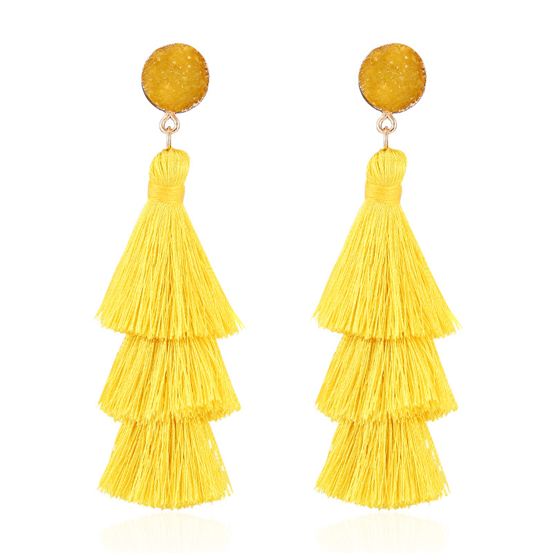 Picture of European and American Foreign Trade popular high-end fashion bohemian three-layer tassel earrings simple temperament exaggerated earrings for women
