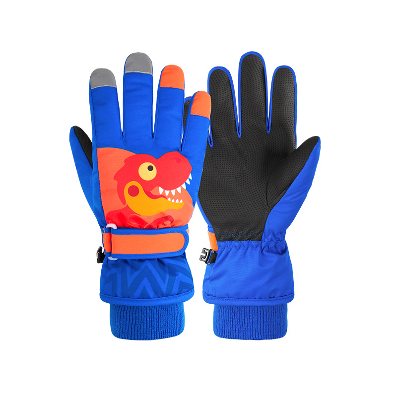Picture of Children's Boys' Ski Gloves for Boys' Winter Fleece-lined Thickened Warm Waterproof Small Dinosaur Cartoon Cycling