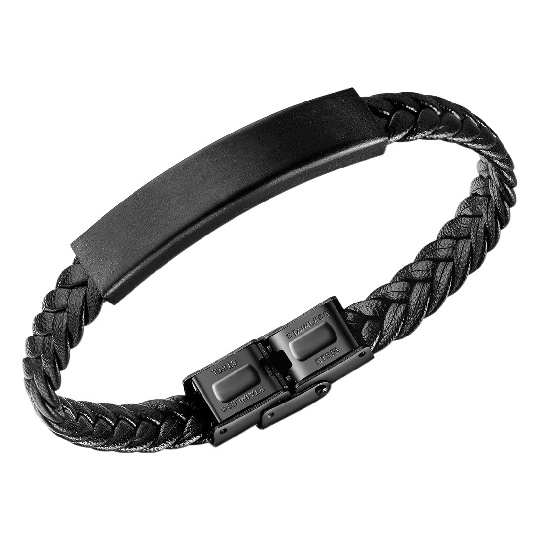 Cross-border jewelry accessories retro black stainless steel bracelet men's bracelet wholesale fashion woven leather bracelet jewelry