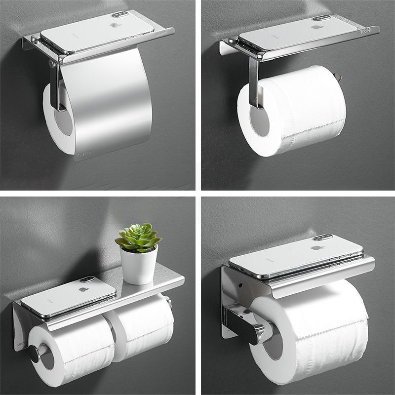 Stainless Steel Toilet Paper Towel Holder Mobile Phone Storage Rack Toilet Toilet Paper Box Public Punch-Free Roll Paper Towel Box