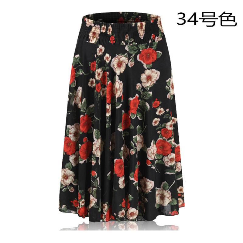 Picture of Middle-aged and elderly summer thin skirt mother's elastic waist color ice silk mid skirt high waist elastic dancing skirt