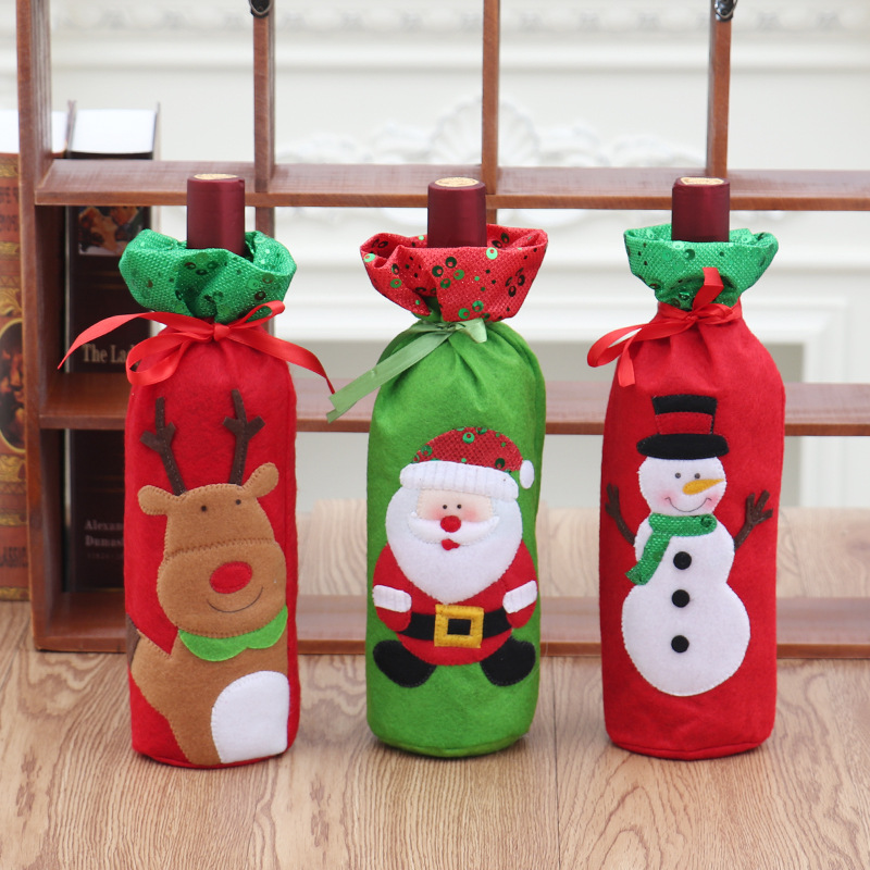 New Christmas Decorations Christmas Sequins Embroidered Wine Bottle Set Santa Claus Wine Bag Christmas Sequins Red Wine Set