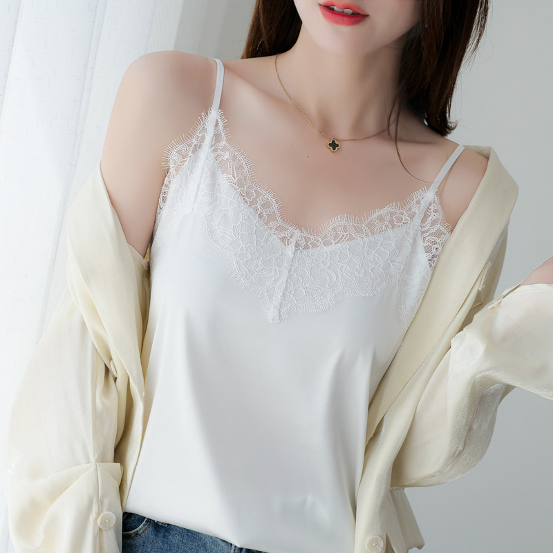 Picture of Eyelash Lace Camisole Women's Summer All-match Silk Satin Suit Inner Top Silk Beautiful Back Base Shirt