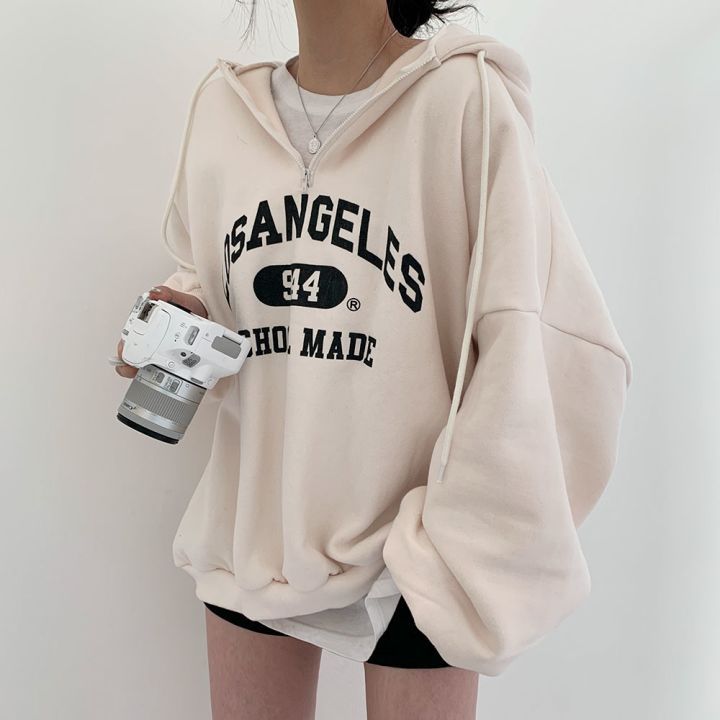 Picture of Zipper Sweater Women's Hooded Autumn 2022 New Women's Loose Autumn Winter Thickened Plus Velvet Jacket Large Size Top
