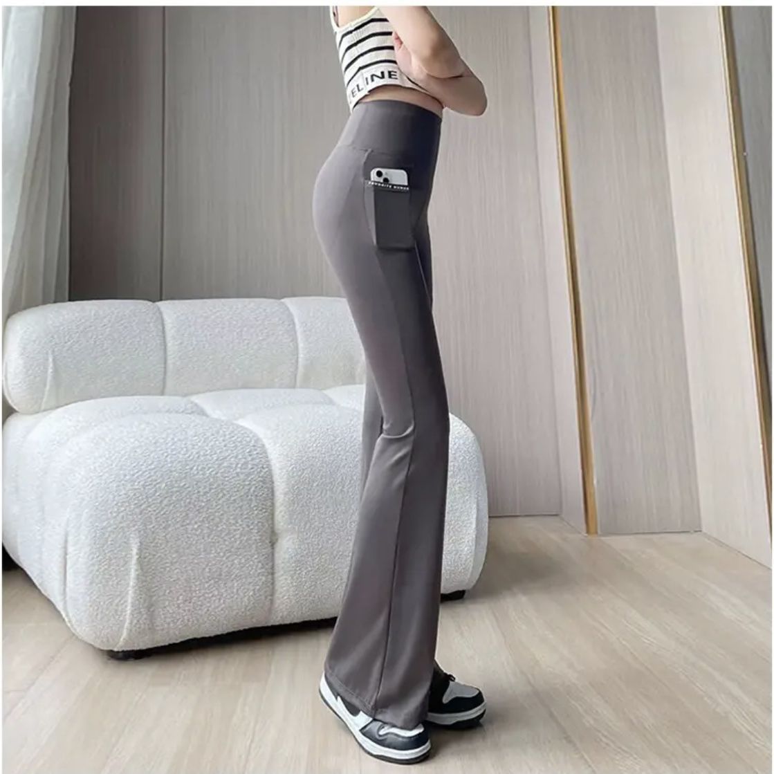Picture of Pocket shark pants new women's mesh lace wide-leg high waist high elasticity slimming flared pants casual yoga pants