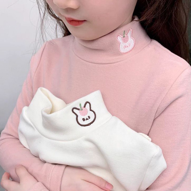 Girls' bottoming shirt thickened double-sided velvet half turtleneck baby long-sleeved T-shirt Western style medium and big children's inner warm top