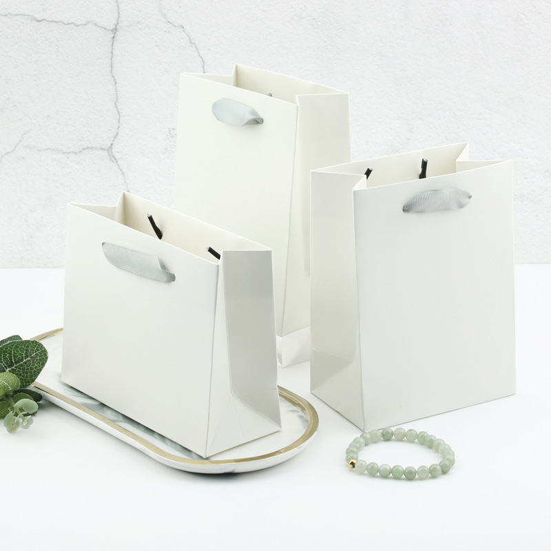 Ribbon gray white portable paper bag jewelry packaging paper bag birthday holiday gift bag printed logo