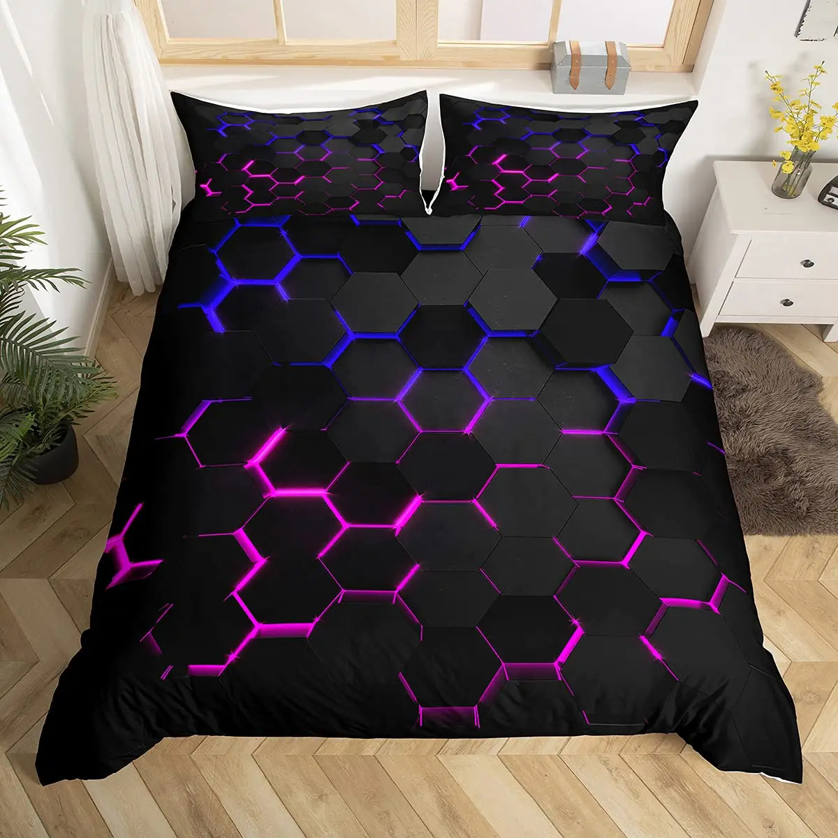 3D geometric duvet cover suit full size honeycomb printing bedding suit Amazon quilt cover wholesale