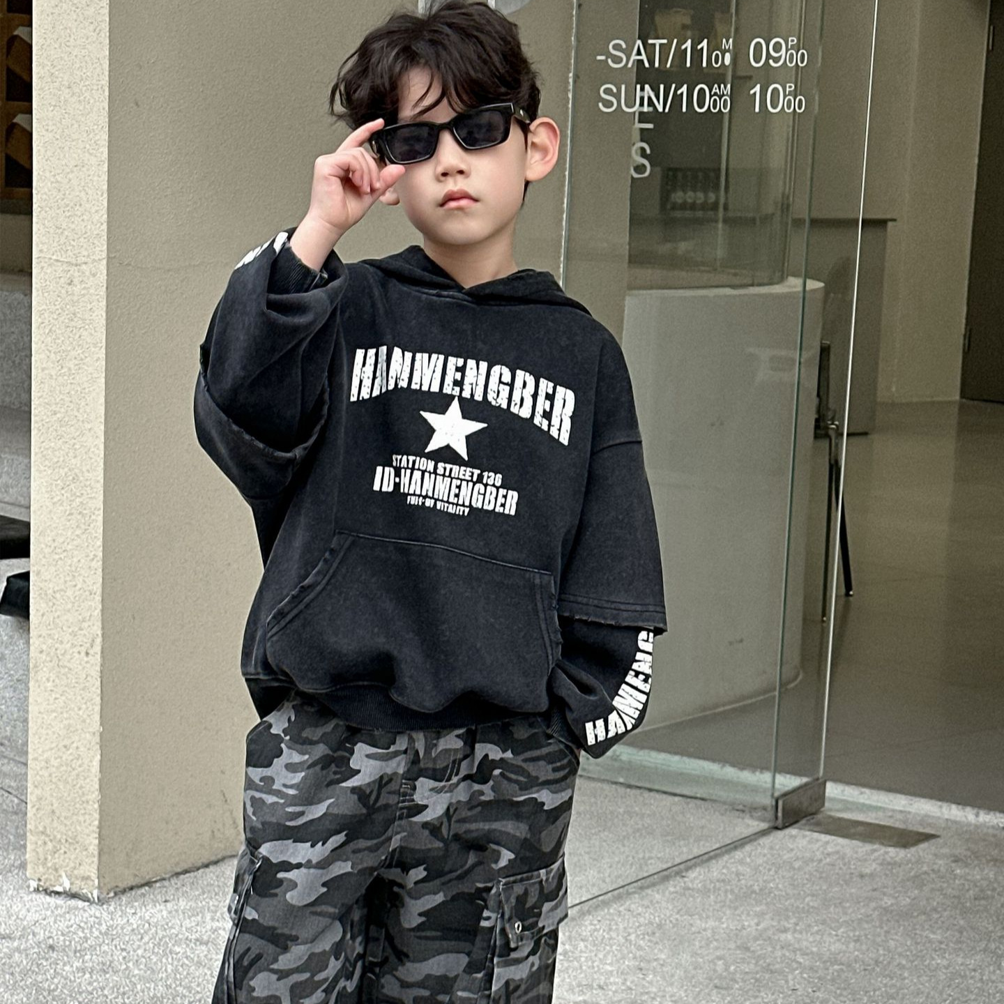 Boys' Hooded Sweater 2025 Spring New Children's Korean-style Letter Printed Top Children's Casual Pullover